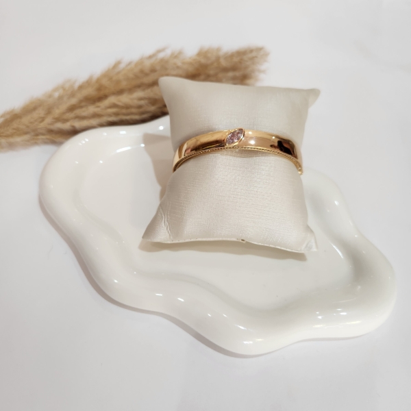 Bracelete Liso com Pedra Cristal Semijoia Ouro