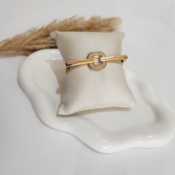 Bracelete Retangular Cravejado Semijoia Ouro