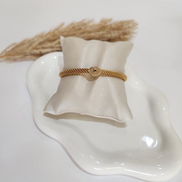 Bracelete Fino Olho Grego Cravejado Semijoia Ouro