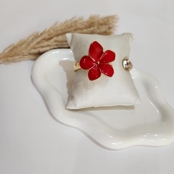 Bracelete Flor Esmaltada Semijoia Ouro
