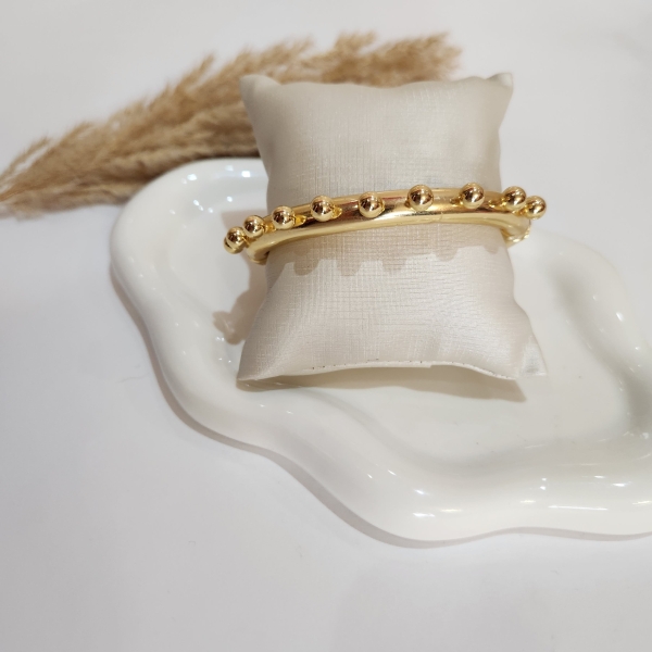 Bracelete Tubo Liso com Bolas Semijoia Ouro