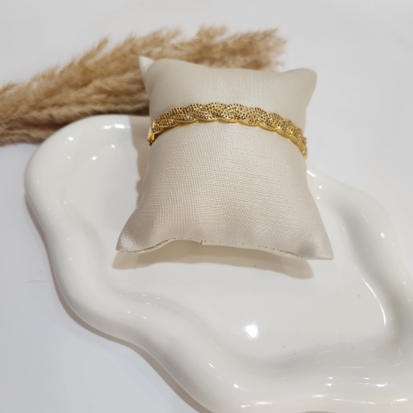 Bracelete Trançado Cravejado Semijoia Ouro