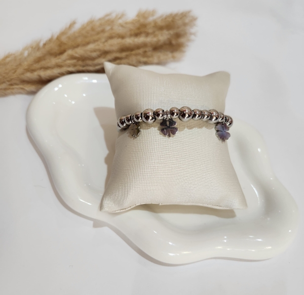 Pulseira Esferas com Trevos Aço