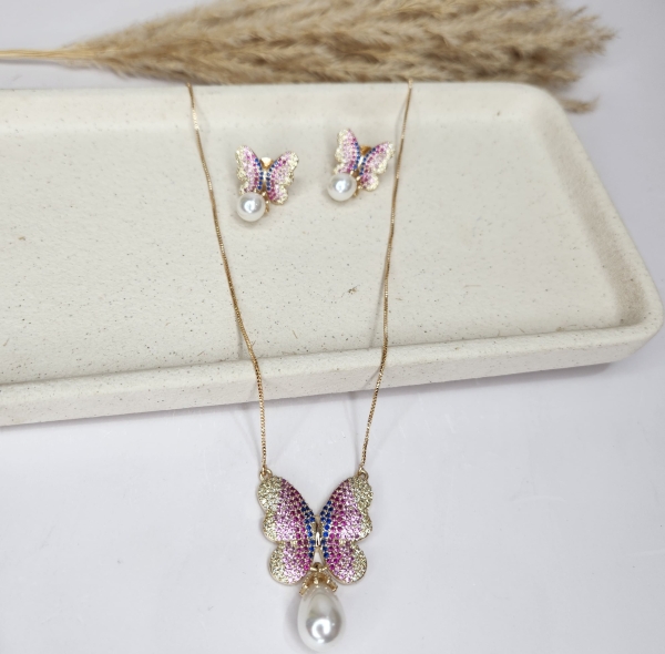 Conjunto Butterfly cravejado com pérola