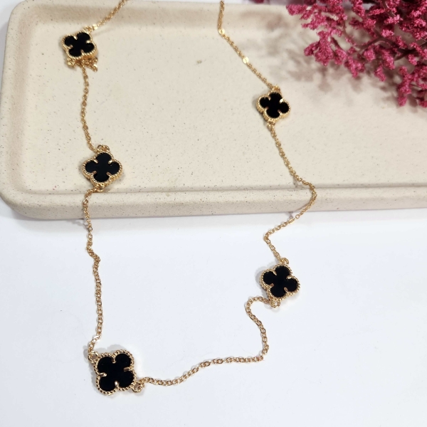 Colar Longo Trevo Preto