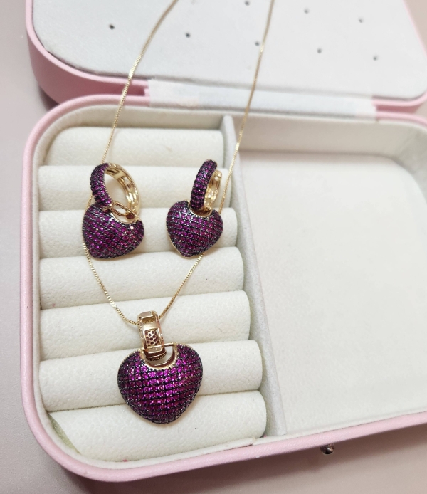 Conjunto Coração Fucsia