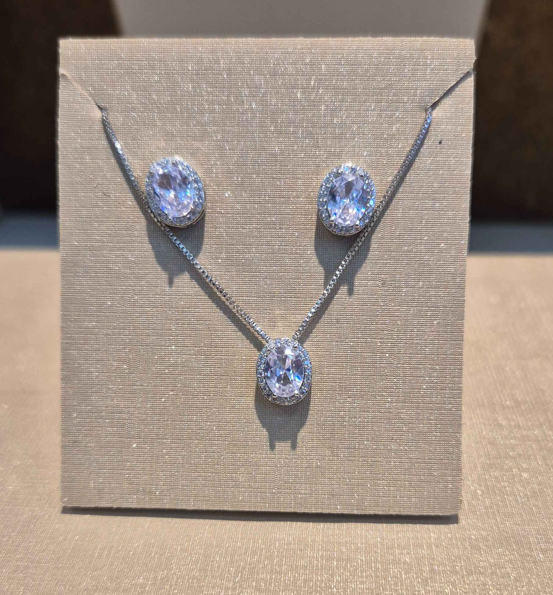 Conjunto Pedra Cristal Oval